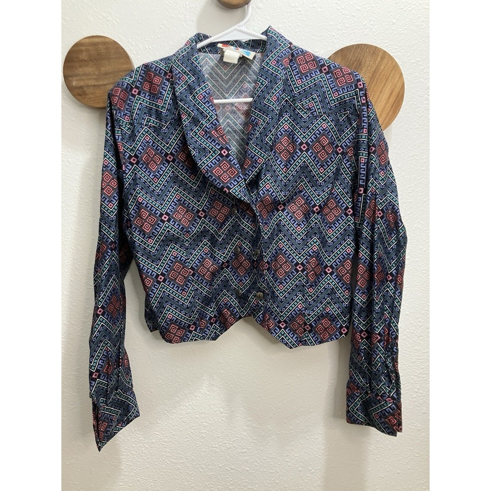 VTG Wrangler Geometric Cropped Blazer Southwestern Aztec Pattern‎ Jacket Size M